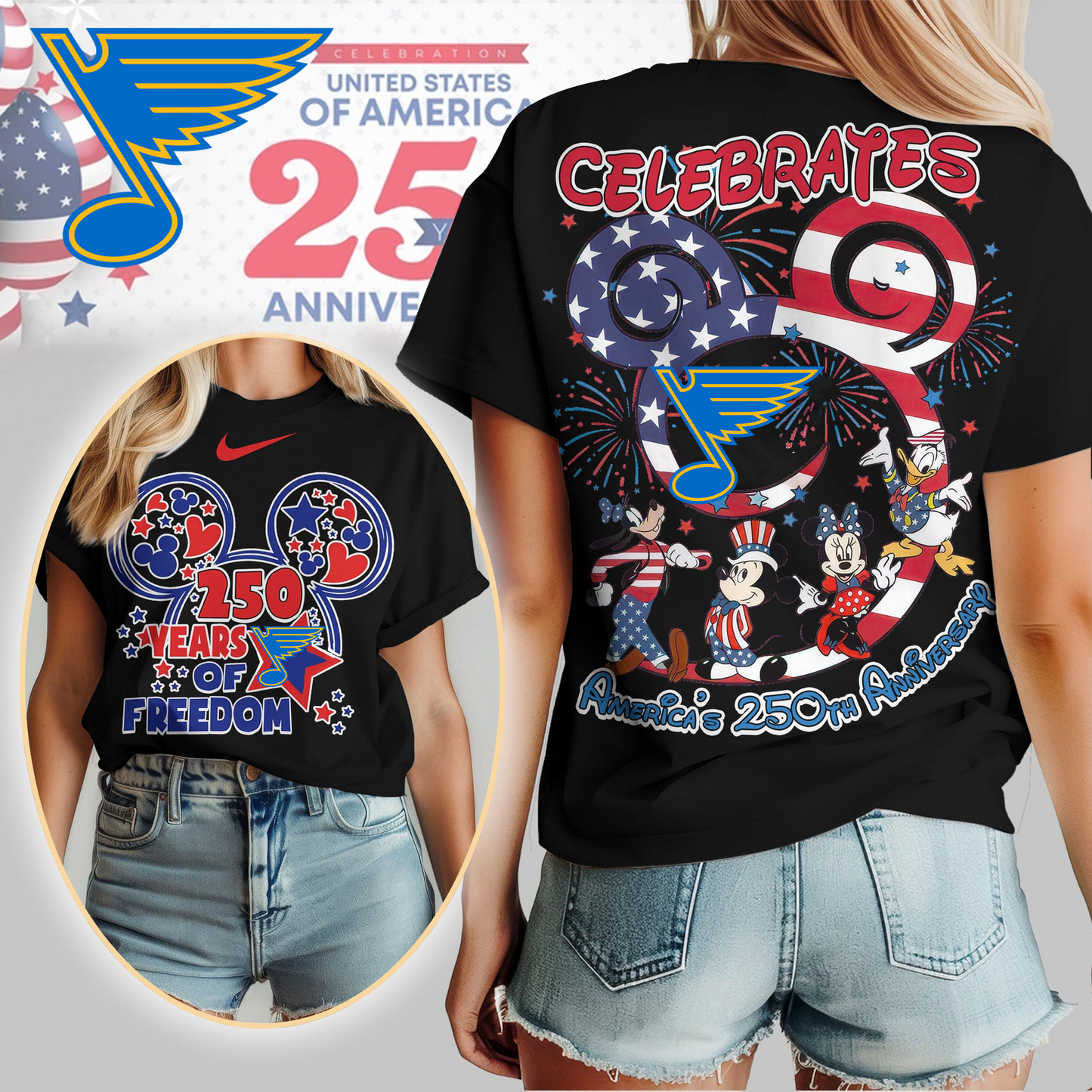 SLB Premium NHL Mickey Celebrates America 250th Anniversary Women Shirt DDT CTND