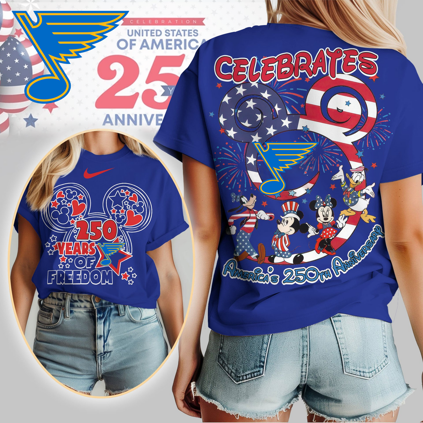 SLB Premium NHL Mickey Celebrates America 250th Anniversary Women Shirt DDT CTND
