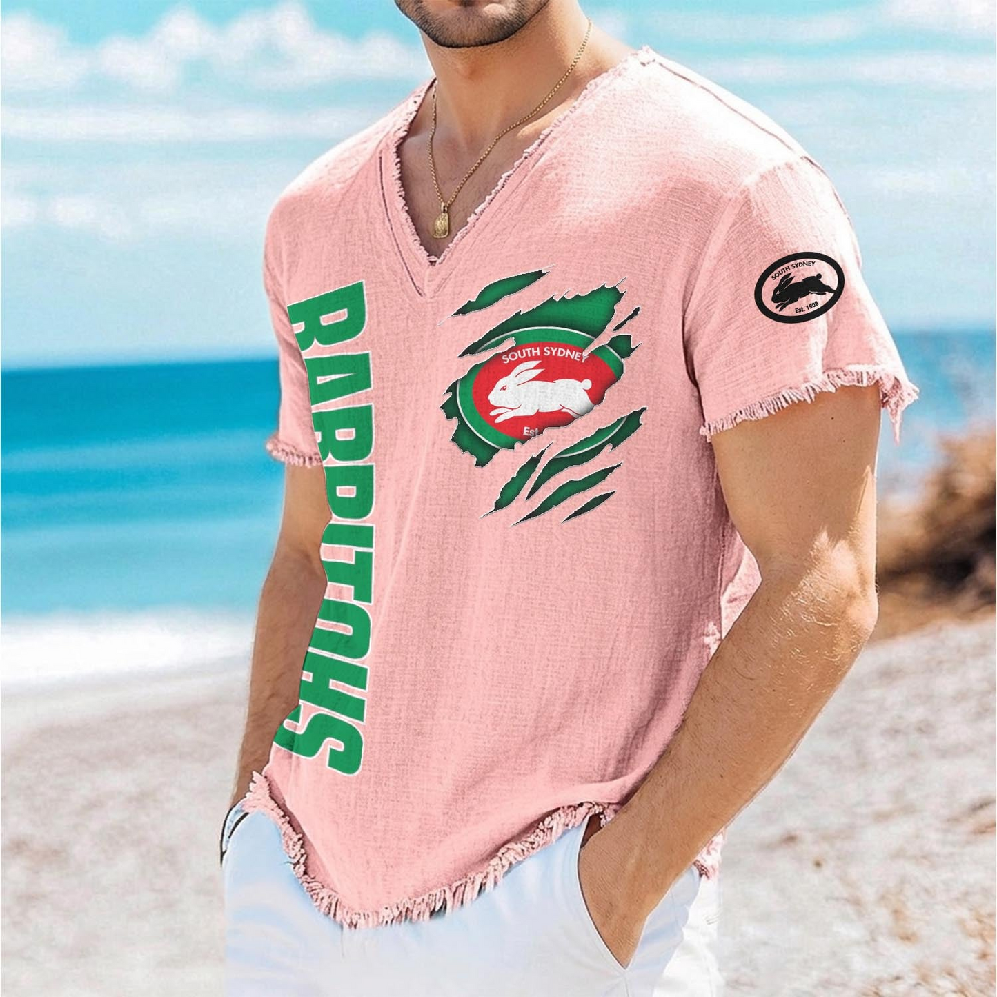SOU x NRL V-Neck Linen Beach Shirt 1905 DatND DVT