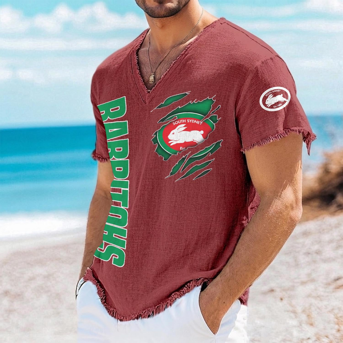 SOU x NRL V-Neck Linen Beach Shirt 1905 DatND DVT