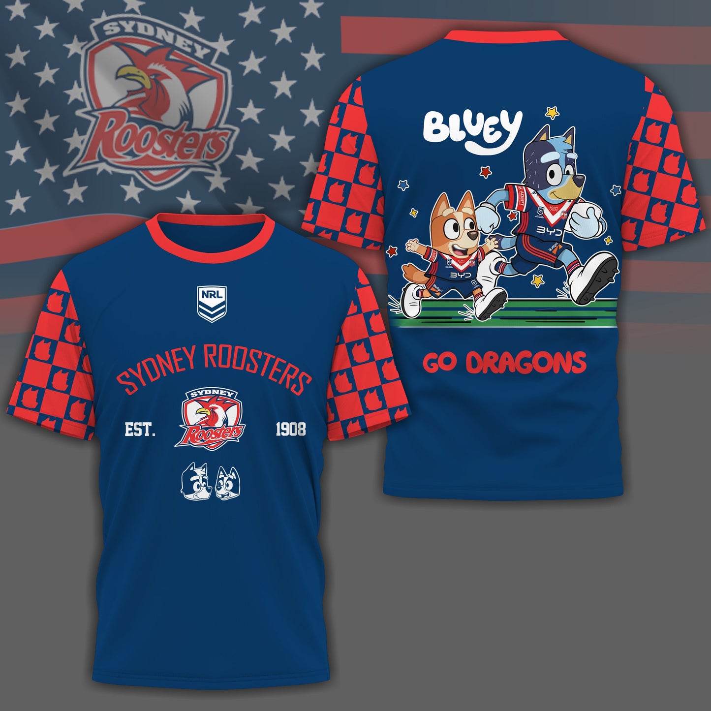 SR x NRL Premium Bluey 3D Shirt DDT TTTZ