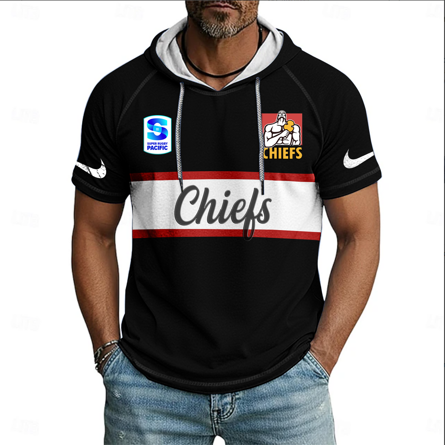 SRP x CHIEFS Sport Hooded Short Sleeve Shirt HLP 70426 HLPHUONG