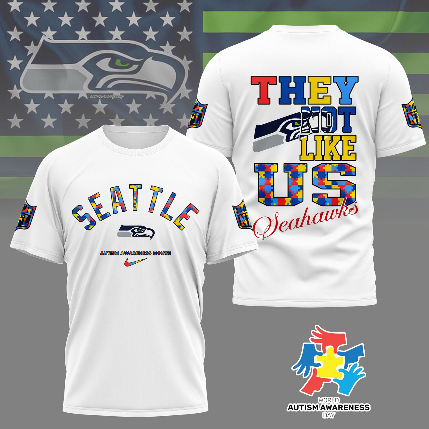 SS Premium NFL Autism Awareness Month 3D Shirt DDT  NTL