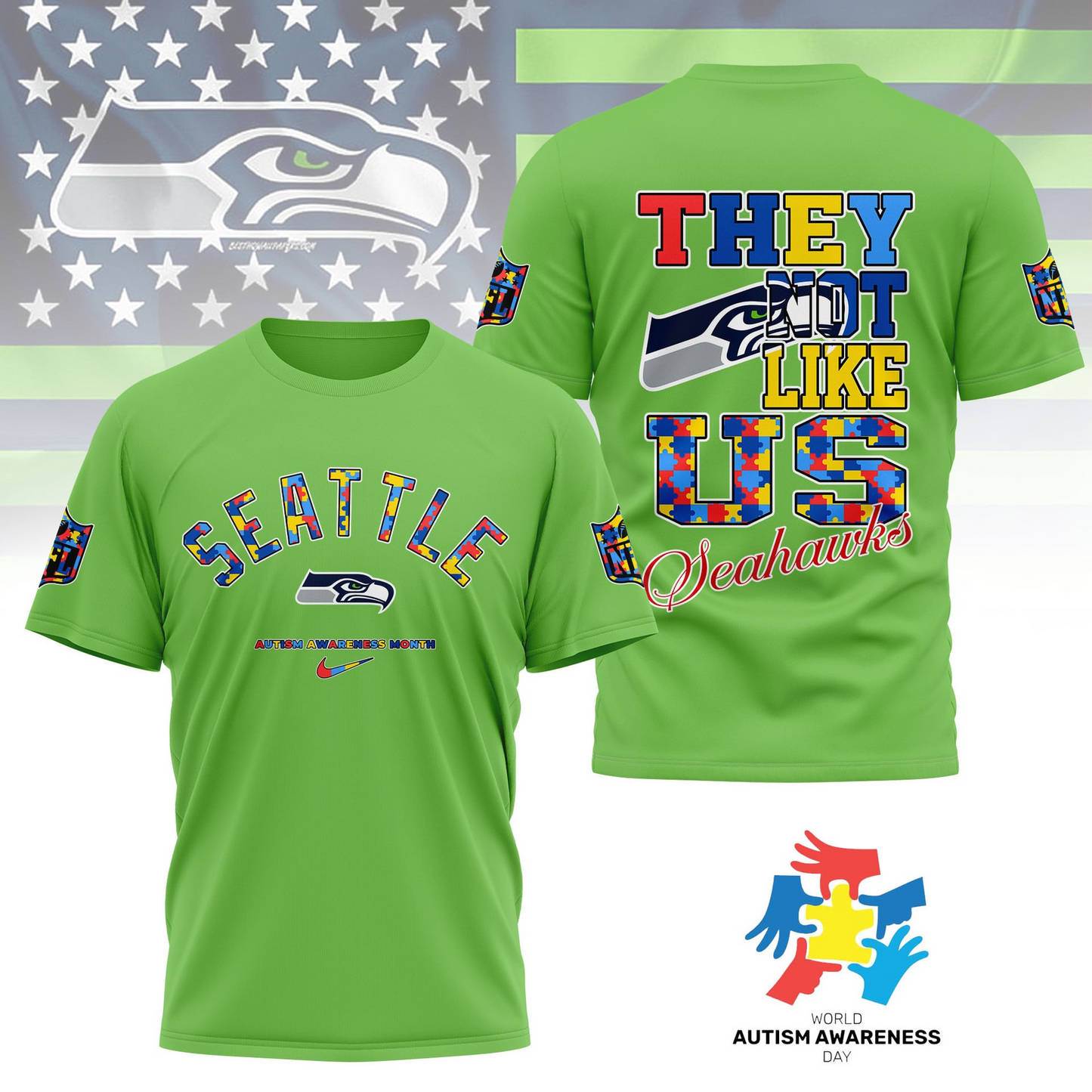 SS Premium NFL Autism Awareness Month 3D Shirt DDT  NTL