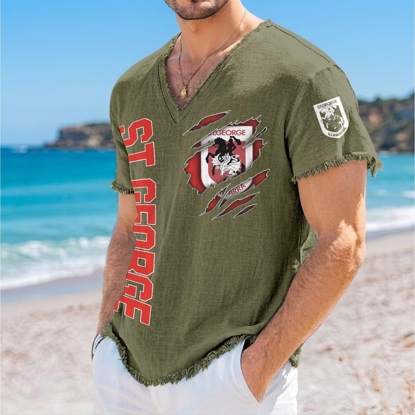 STG x NRL V-Neck Linen Beach Shirt 1905 DatND DVT