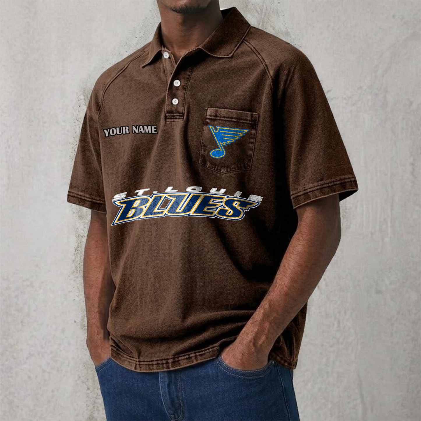 STL x NHL Men's Distressed Turn-Down Collar Polo DATND TANTD 250526