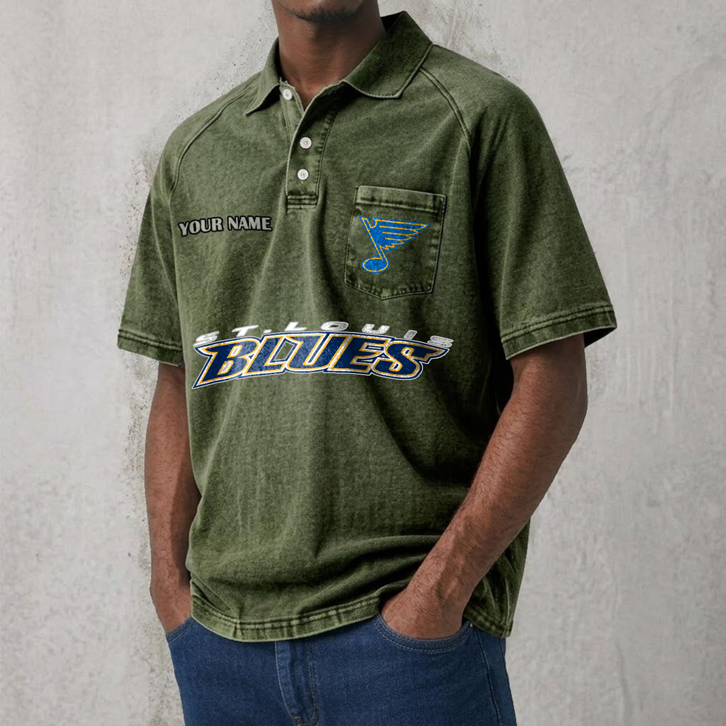 STL x NHL Men's Distressed Turn-Down Collar Polo DATND TANTD 250526