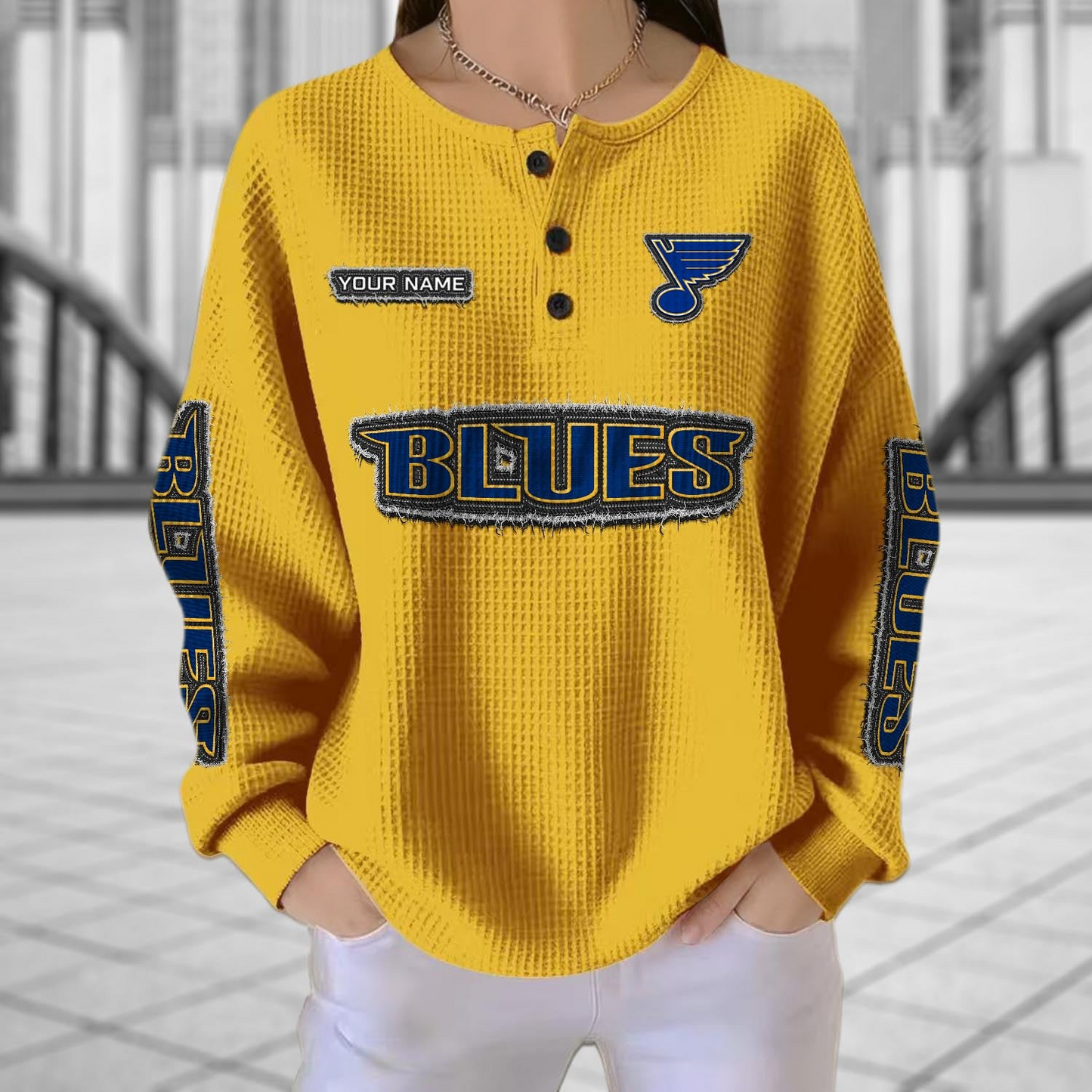 STL x NHL Personalized Waffle Knit Henley Sweatshirt 2005 DatND DVT