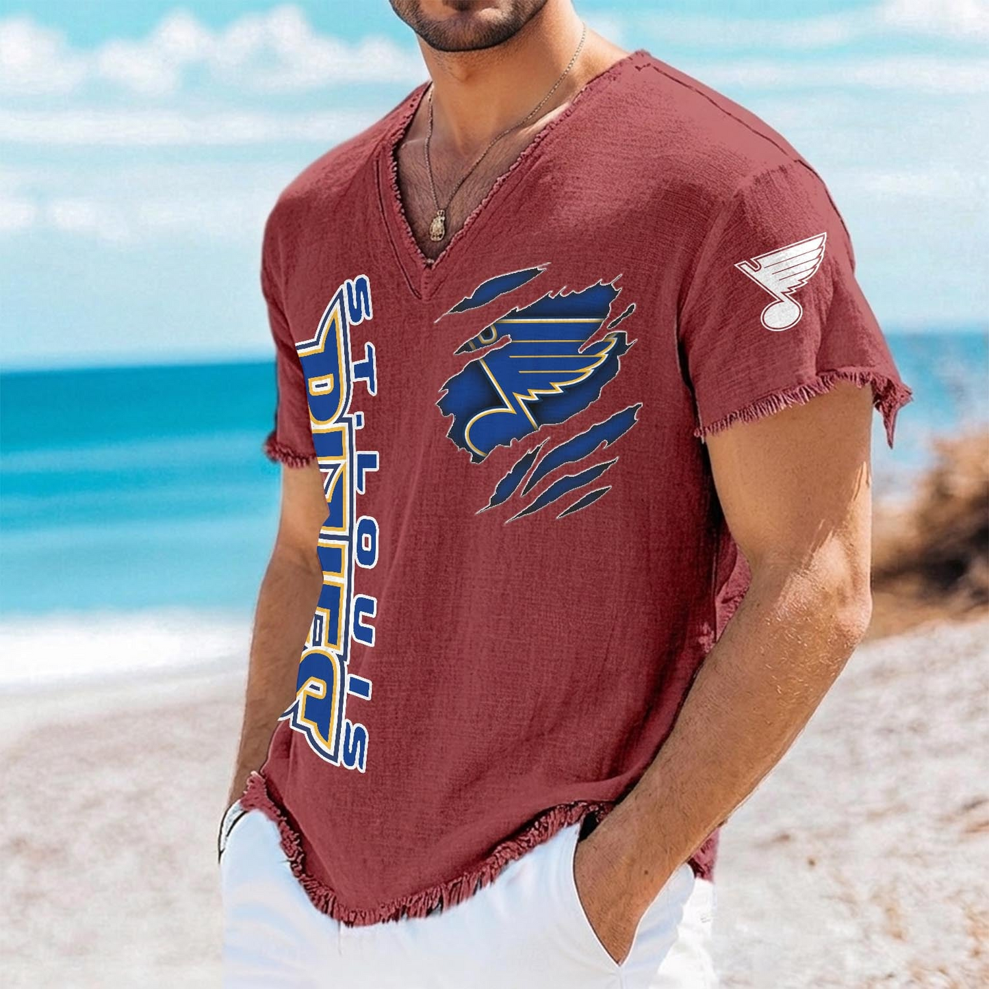 STL x NHL V-Neck Linen Beach Shirt 1905 DatND DVT