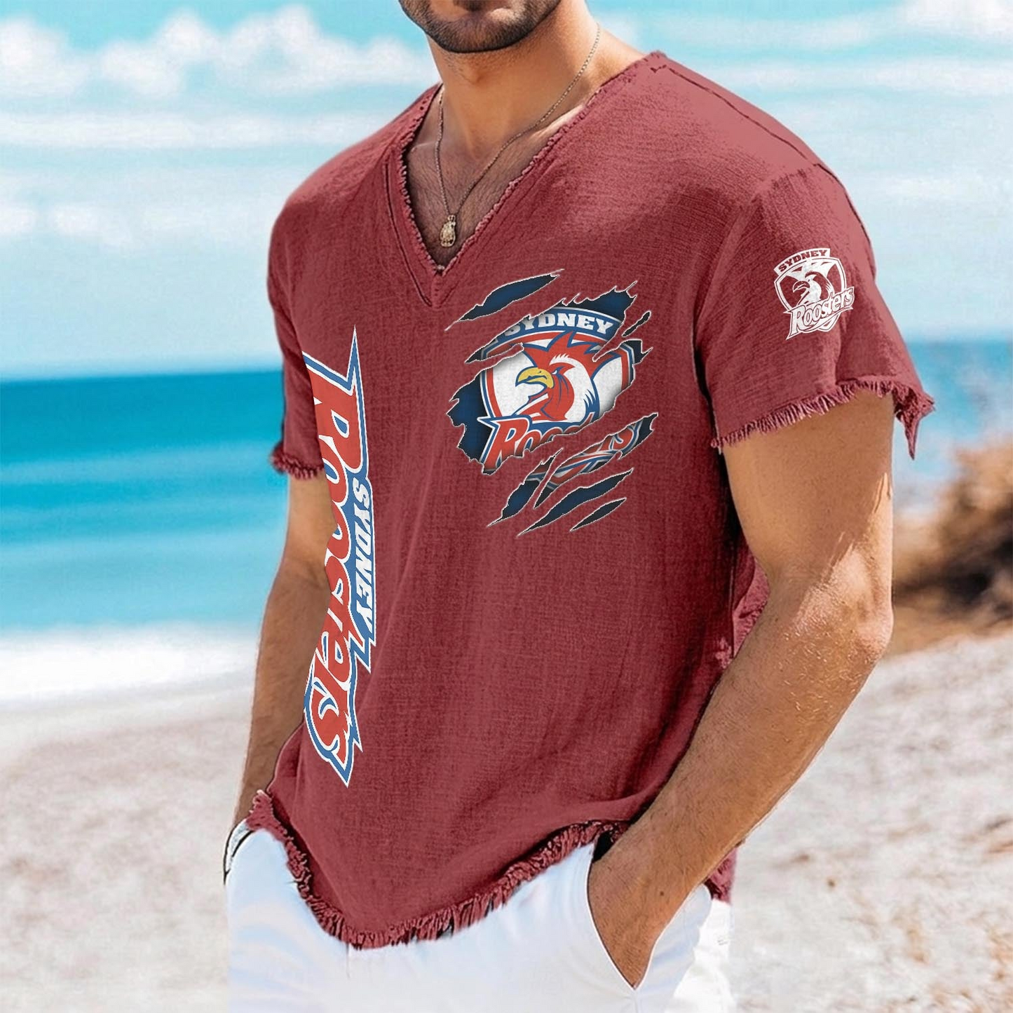 SYD x NRL V-Neck Linen Beach Shirt 1905 DatND DVT