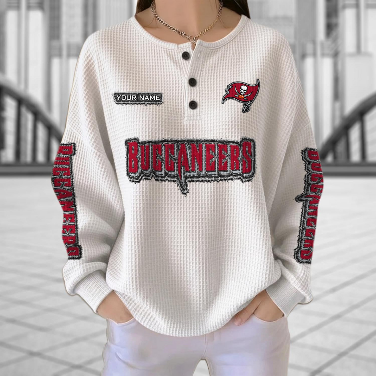 TB x NFL Personalized Waffle Knit Henley Sweatshirt 2005 DatND DVT