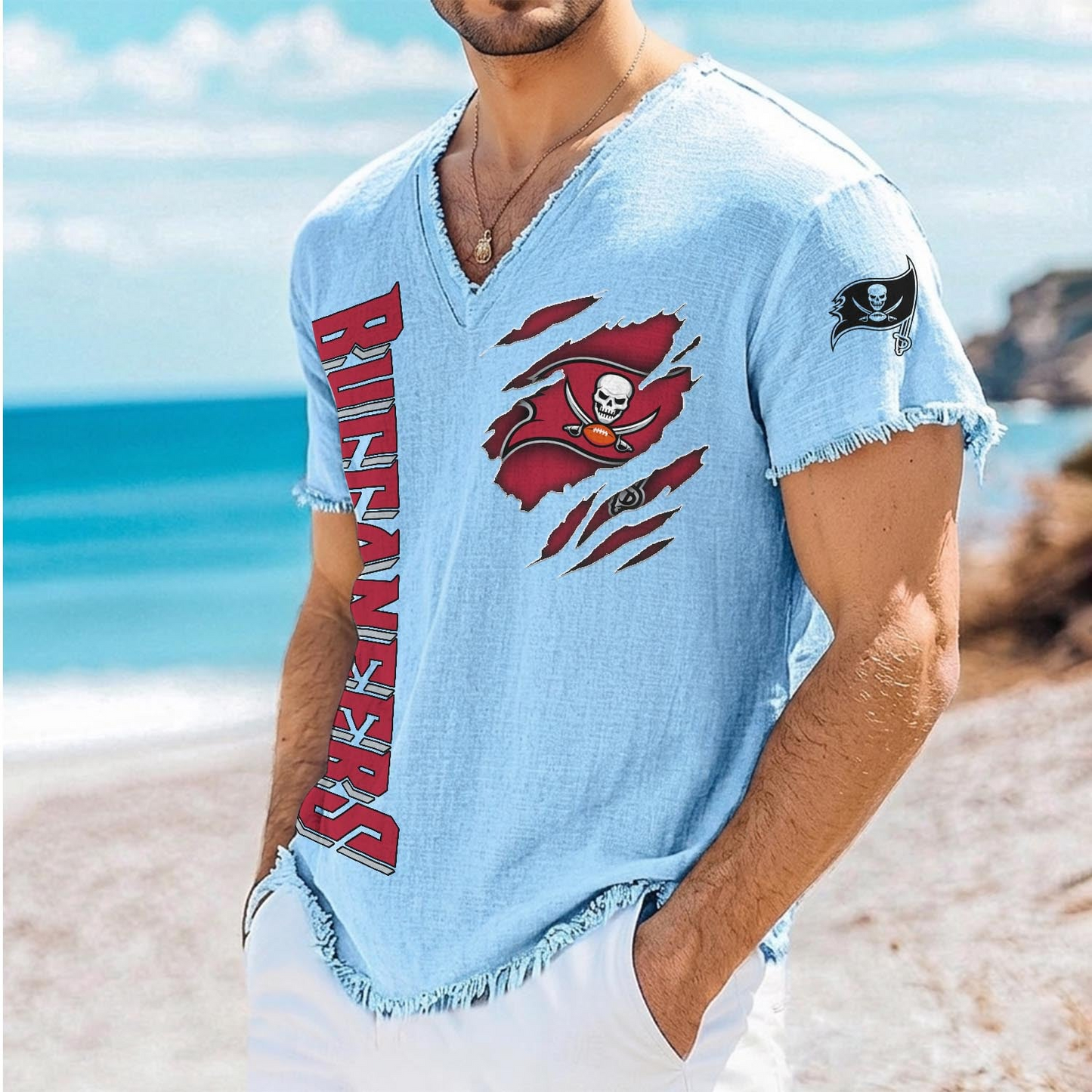 TB x NFL V-Neck Linen Beach Shirt 1905 DatND DVT