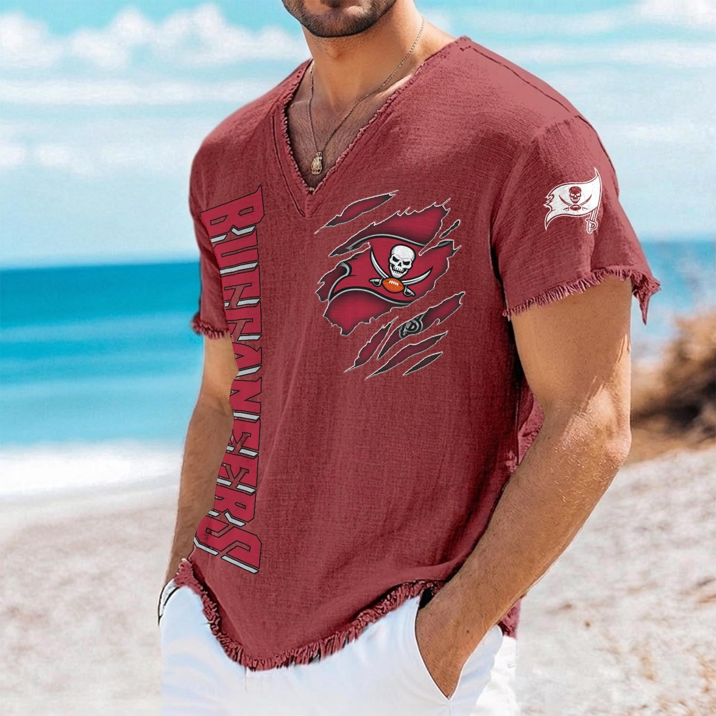 TB x NFL V-Neck Linen Beach Shirt 1905 DatND DVT