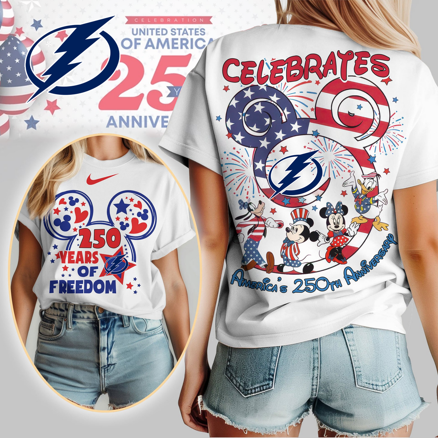 TBL Premium NHL Mickey Celebrates America 250th Anniversary Women Shirt DDT CTND