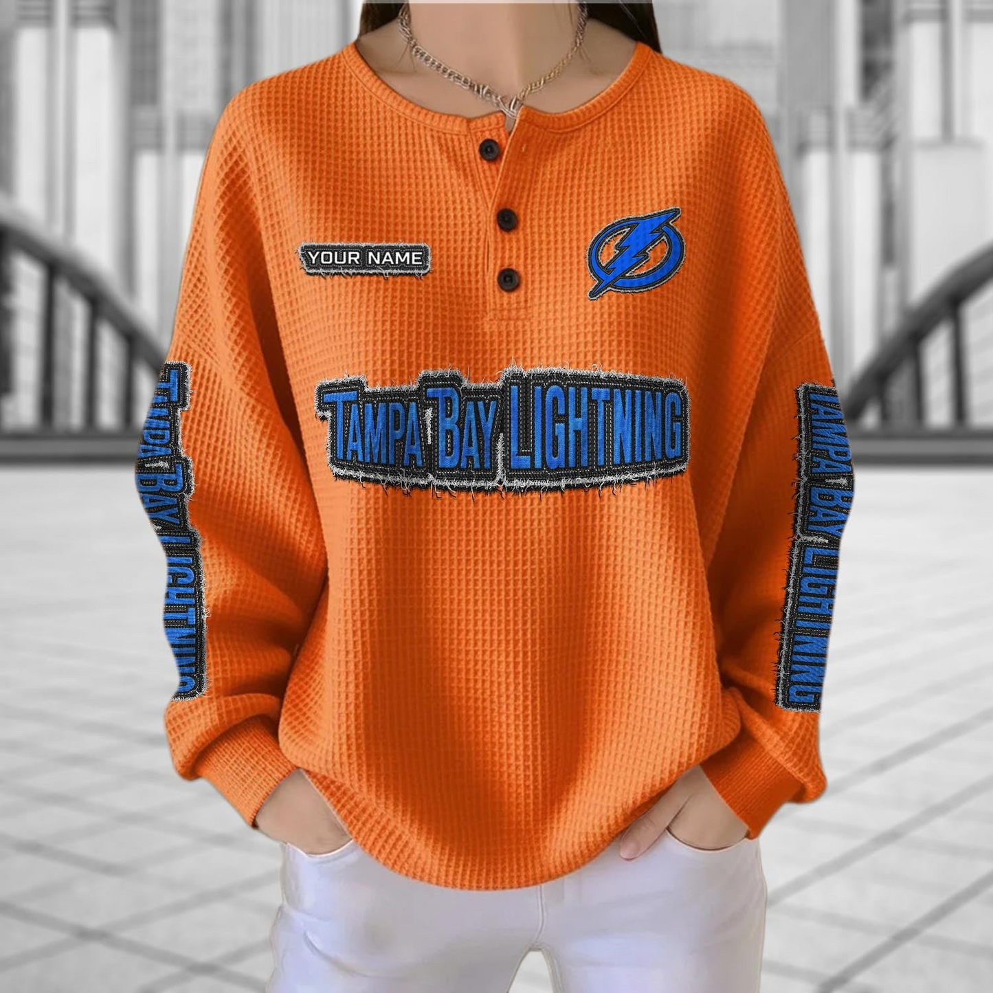 TBL x NHL Personalized Waffle Knit Henley Sweatshirt 2005 DatND DVT