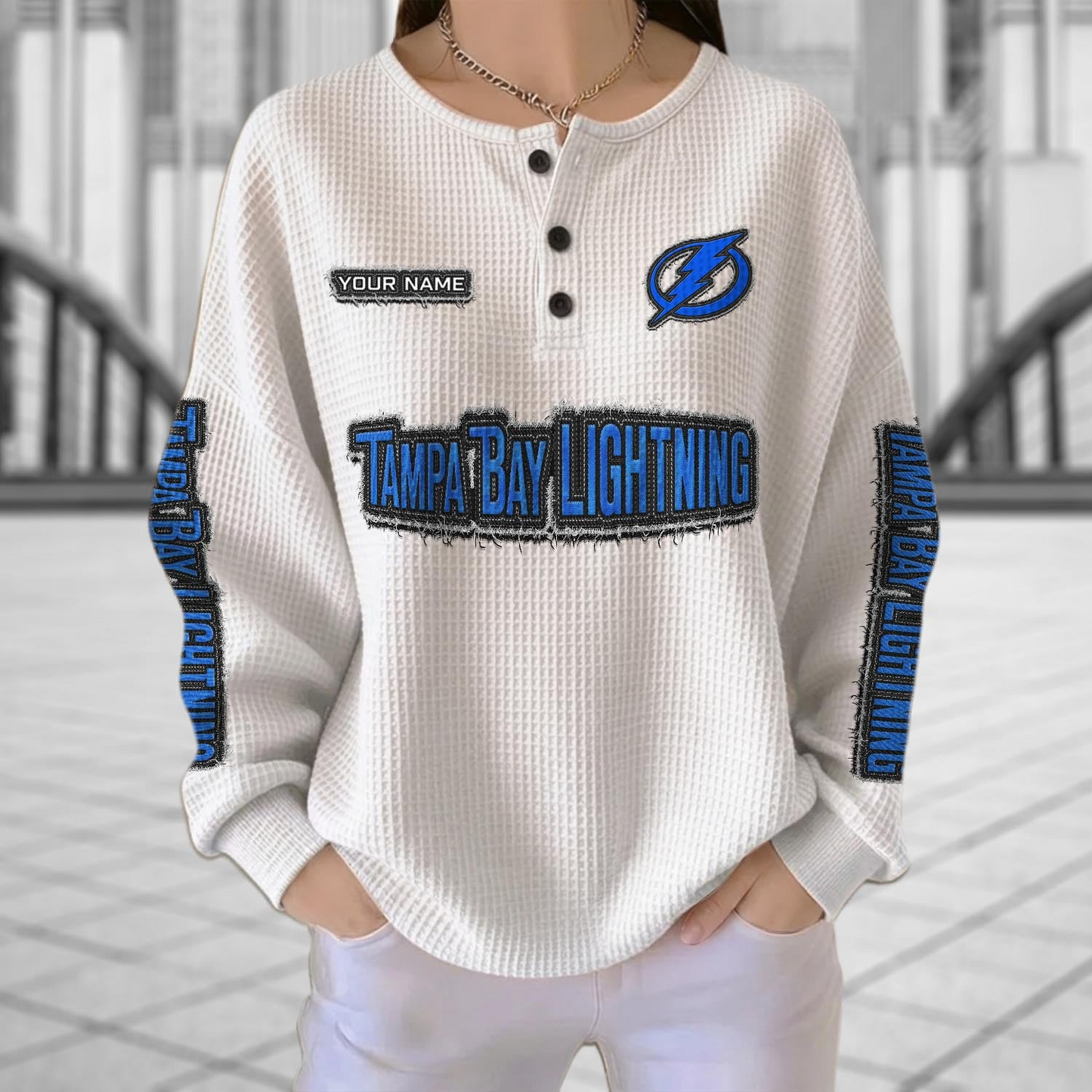 TBL x NHL Personalized Waffle Knit Henley Sweatshirt 2005 DatND DVT