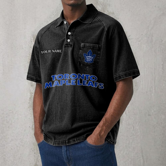 TOR x NHL Men's Distressed Turn-Down Collar Polo DATND TANTD 250526