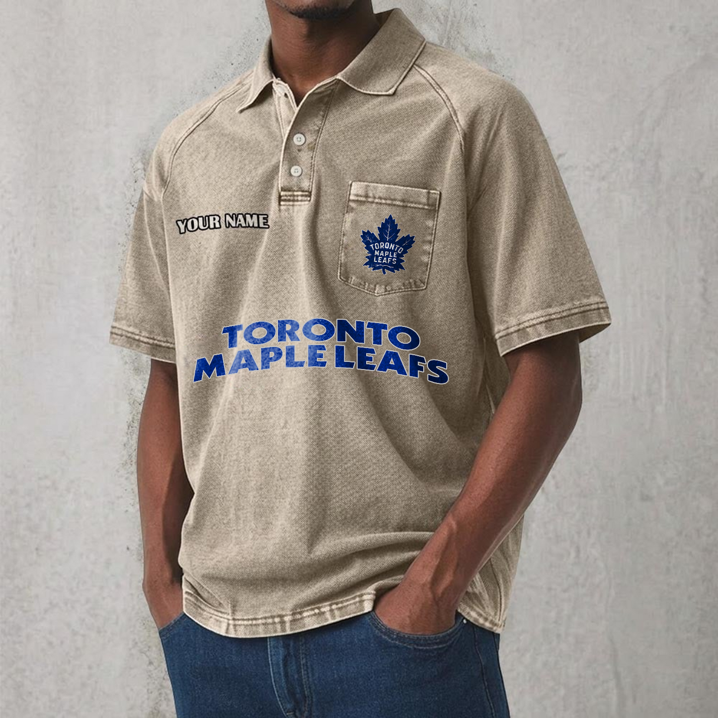 TOR x NHL Men's Distressed Turn-Down Collar Polo DATND TANTD 250526
