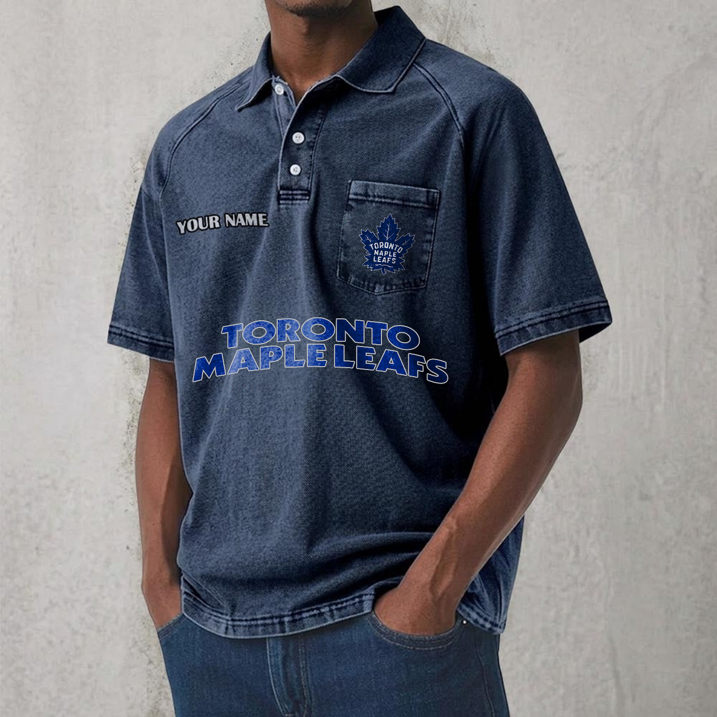 TOR x NHL Men's Distressed Turn-Down Collar Polo DATND TANTD 250526