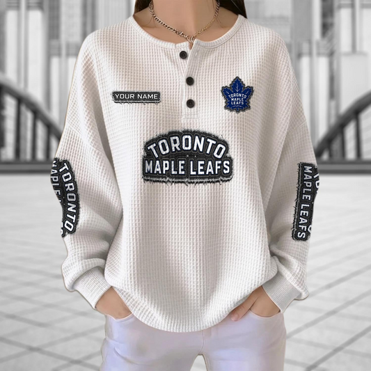 TOR x NHL Personalized Waffle Knit Henley Sweatshirt 2005 DatND DVT
