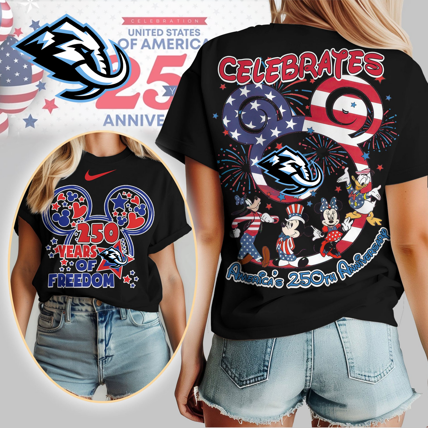 UM Premium NHL Mickey Celebrates America 250th Anniversary Women Shirt DDT CTND