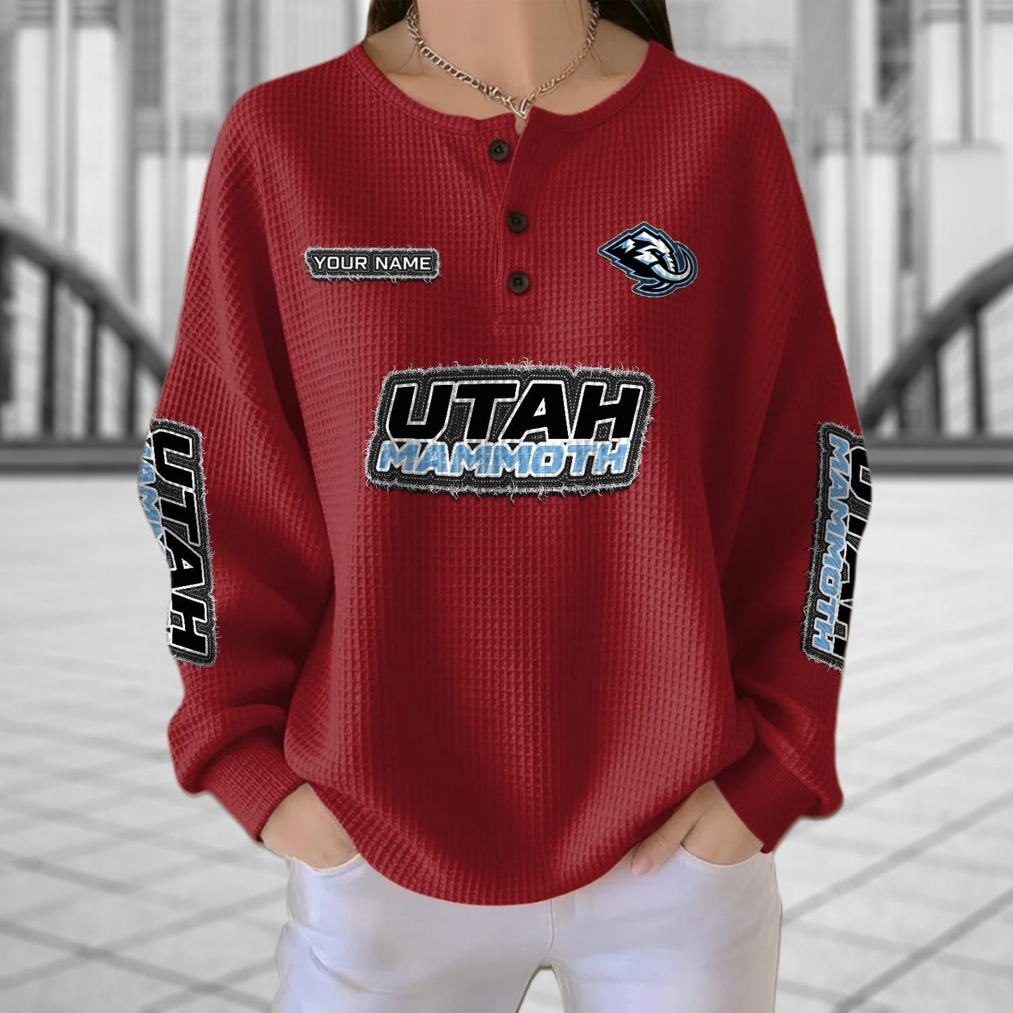 UTA x NHL Personalized Waffle Knit Henley Sweatshirt 2005 DatND DVT