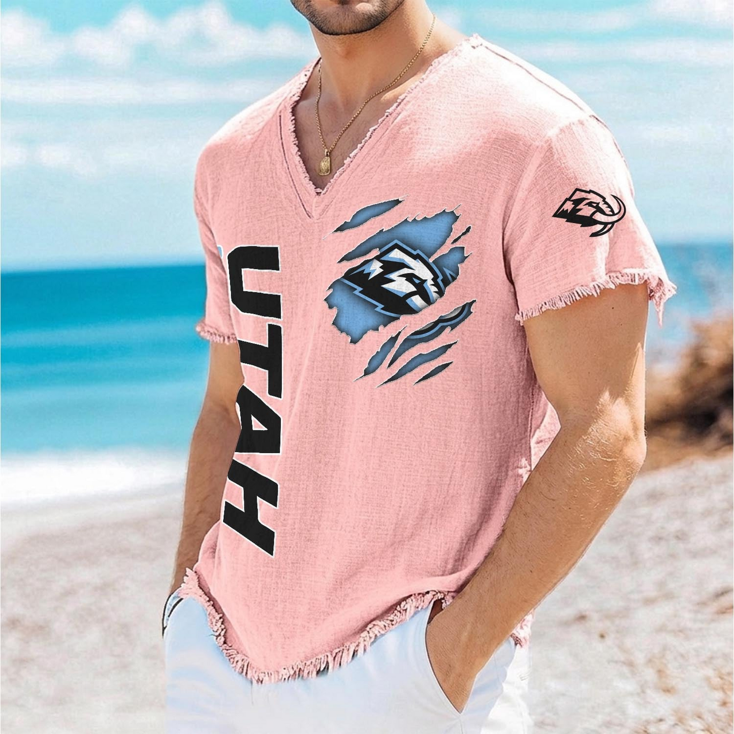 UTA x NHL V-Neck Linen Beach Shirt 1905 DatND DVT