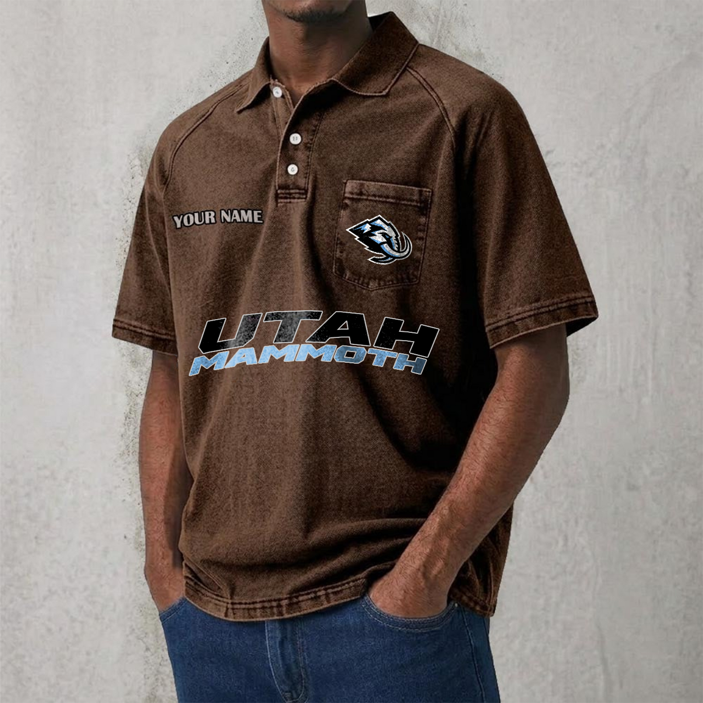 UTAH x NHL Men's Distressed Turn-Down Collar Polo DATND TANTD 250526
