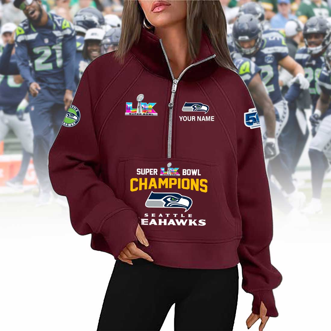 PREMIUM NFL X SEA 2026 SUPER BOWL Woman Half Zip Hoodie NDT VHM 090226