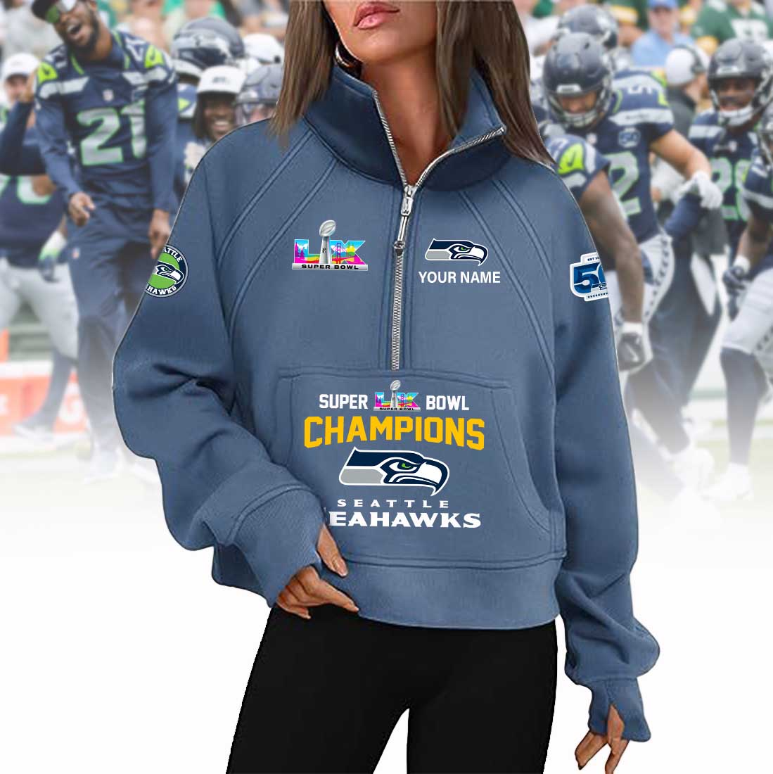 PREMIUM NFL X SEA 2026 SUPER BOWL Woman Half Zip Hoodie NDT VHM 090226