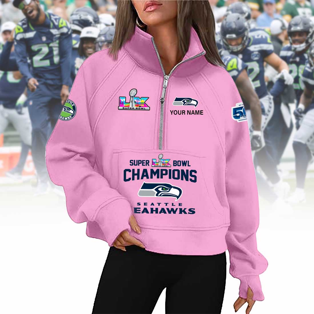 PREMIUM NFL X SEA 2026 SUPER BOWL Woman Half Zip Hoodie NDT VHM 090226