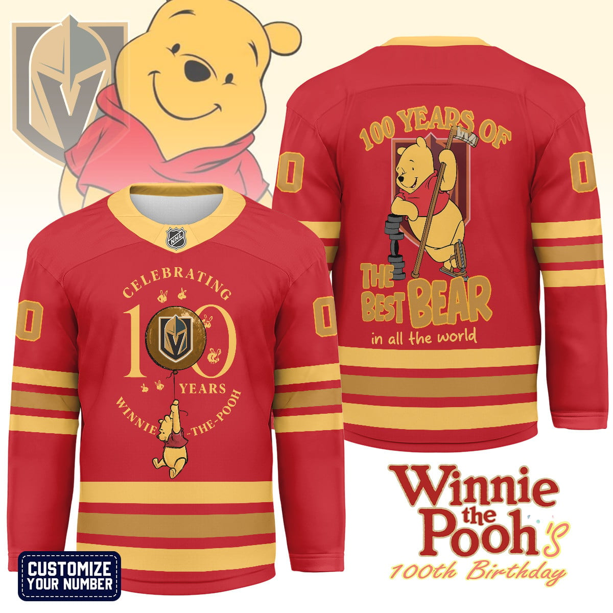VGK x NHL Premium Winnie The Pooh 100th Anniversary Hockey Jersey DDT CTND