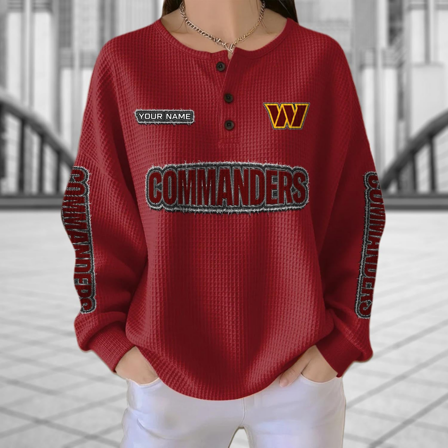 WAS x NFL Personalized Waffle Knit Henley Sweatshirt 2005 DatND DVT