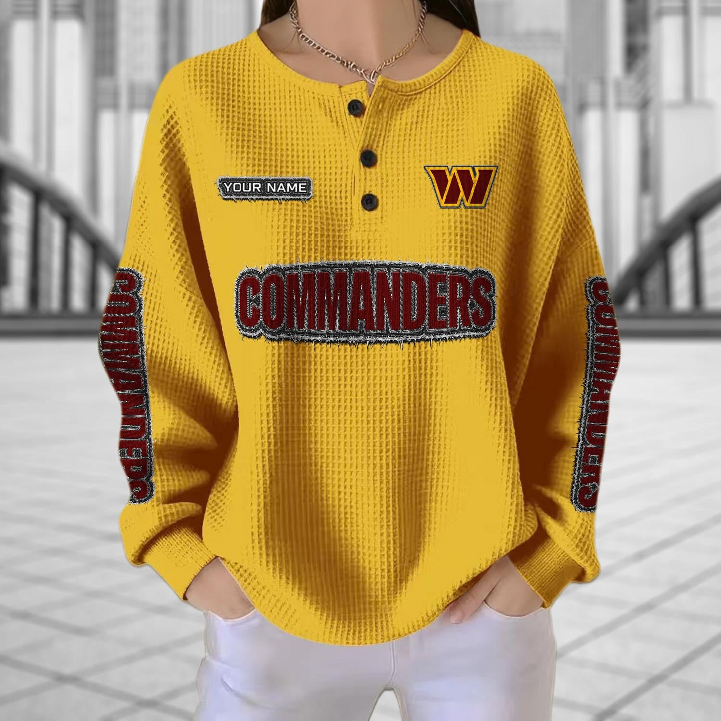 WAS x NFL Personalized Waffle Knit Henley Sweatshirt 2005 DatND DVT
