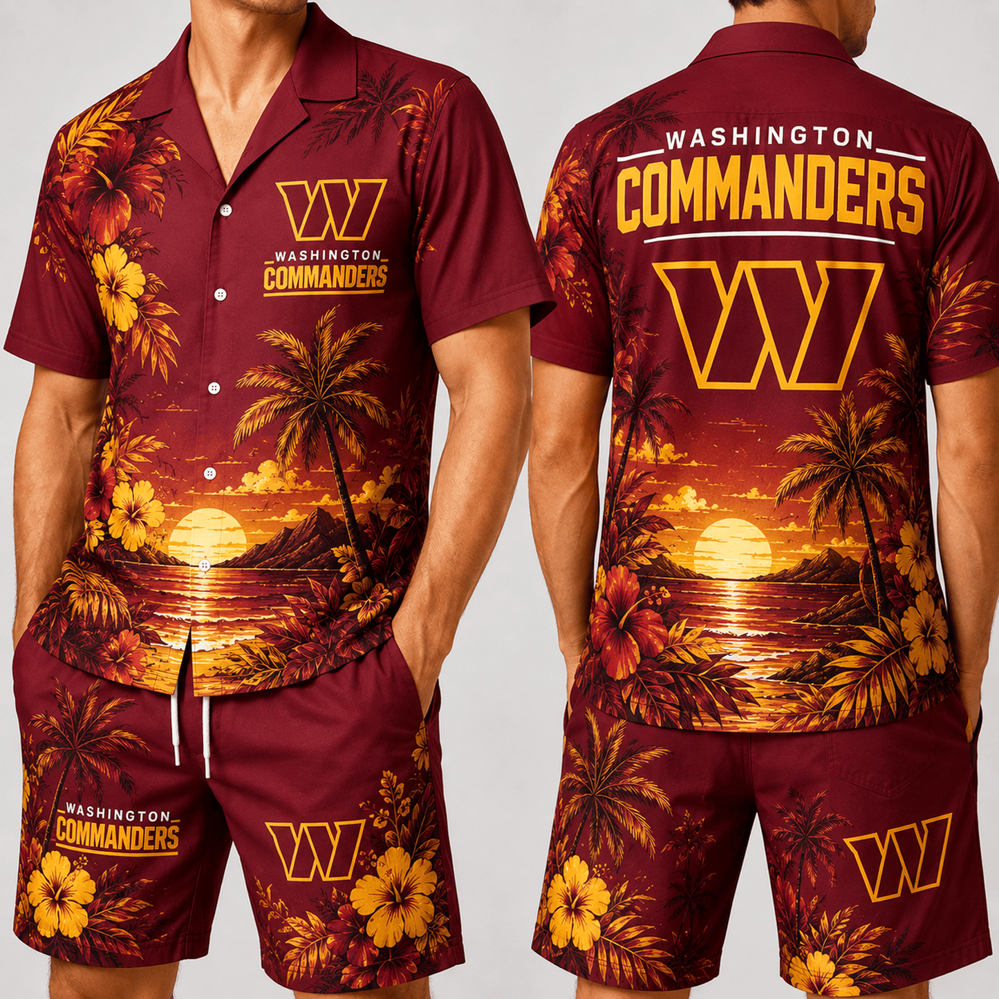 WAS x NFL Premium Championship Edition Hawaiian Shirt & Shorts Set Casual Summer Beachwear 1206