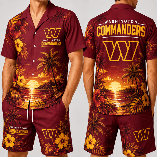WAS x NFL Premium Championship Edition Hawaiian Shirt & Shorts Set Casual Summer Beachwear 1206
