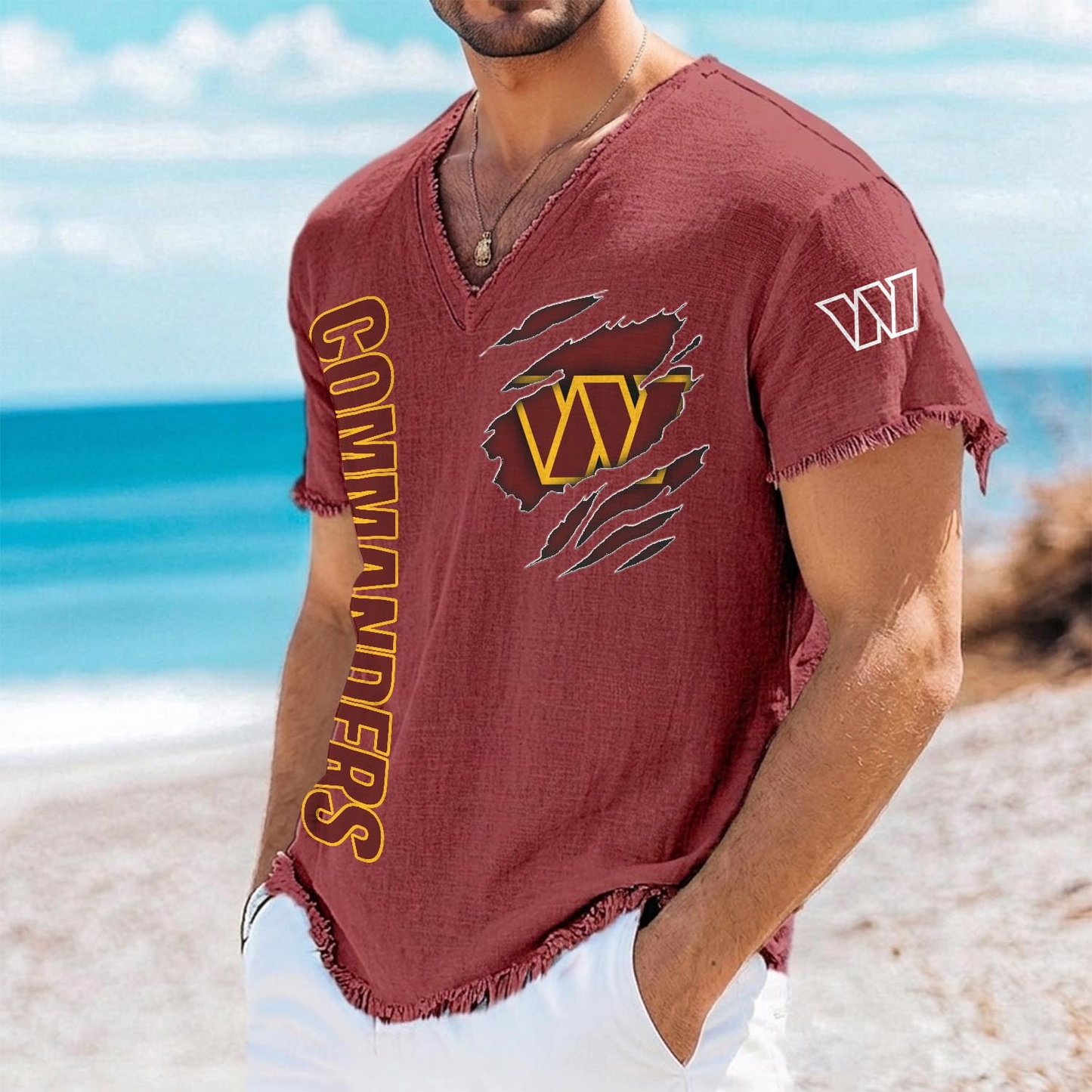 WAS x NFL V-Neck Linen Beach Shirt 1905 DatND DVT