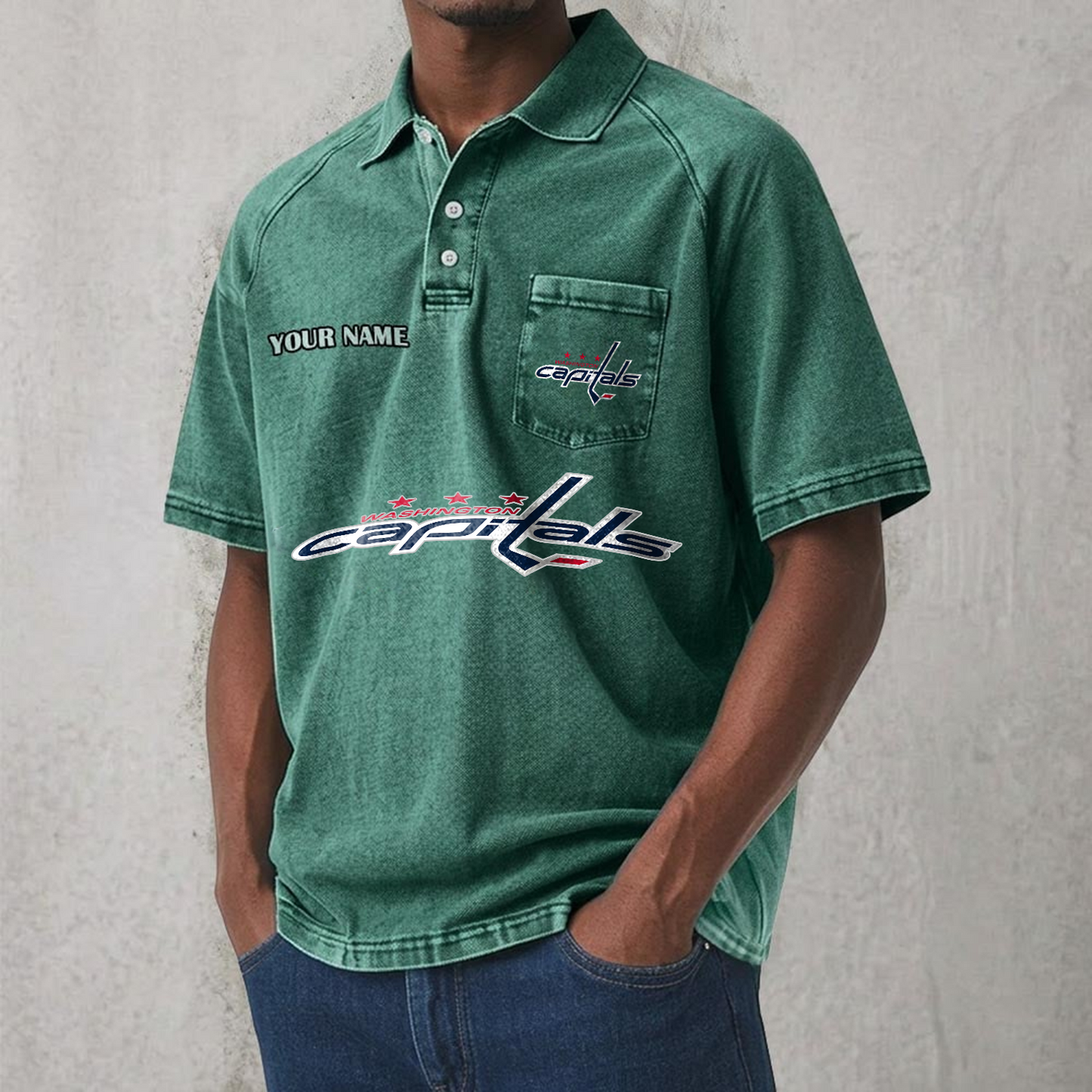 WAS x NHL Men's Distressed Turn-Down Collar Polo DATND TANTD 250526