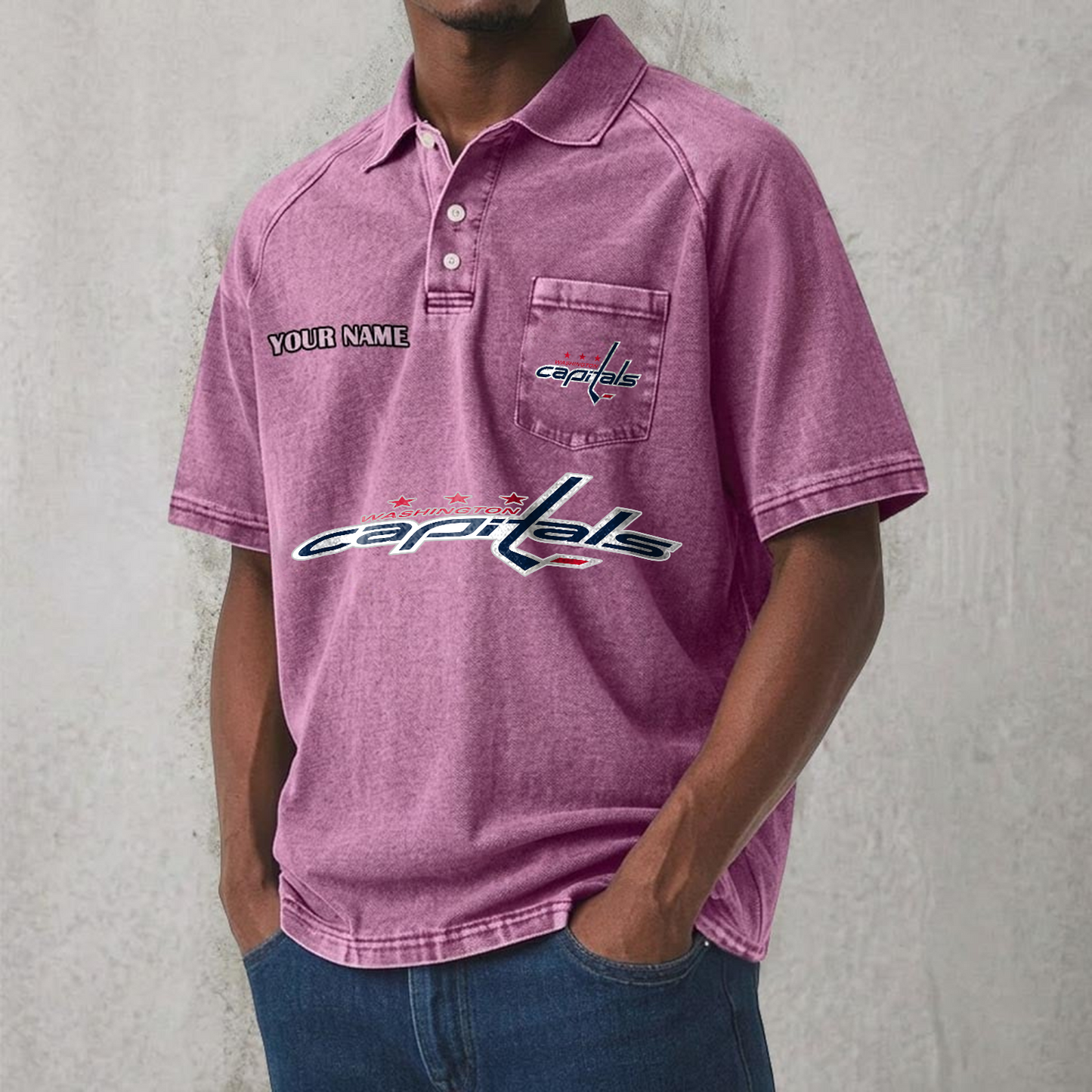 WAS x NHL Men's Distressed Turn-Down Collar Polo DATND TANTD 250526