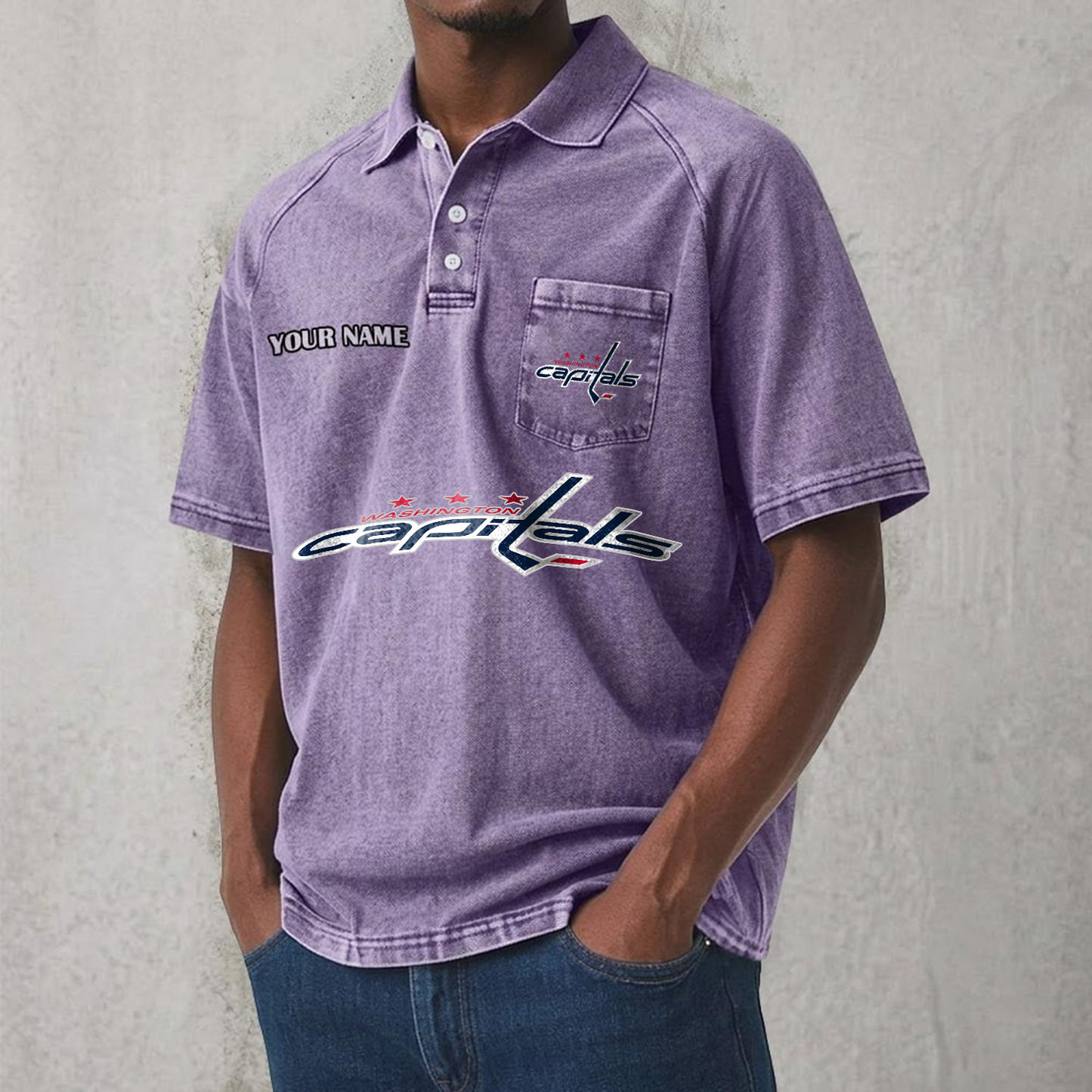 WAS x NHL Men's Distressed Turn-Down Collar Polo DATND TANTD 250526