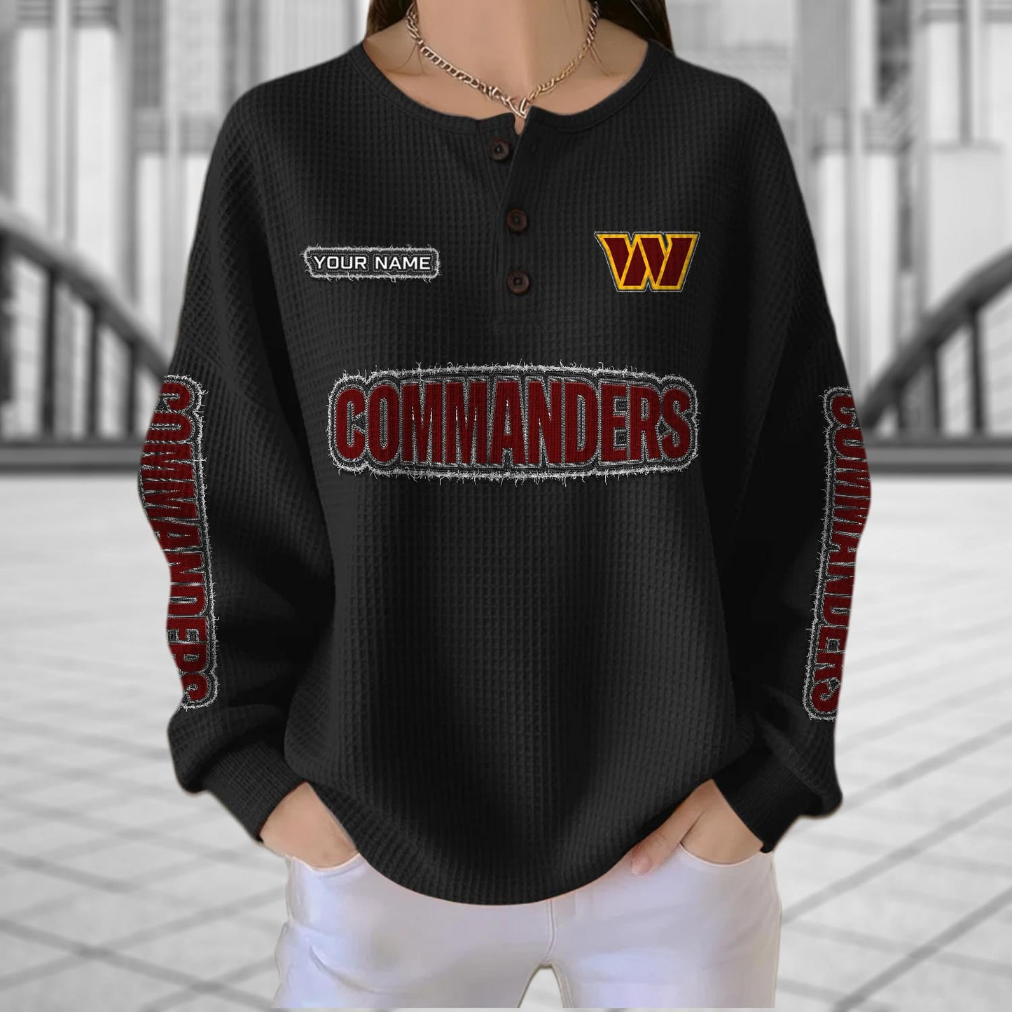 WAS x NFL Personalized Waffle Knit Henley Sweatshirt 2005 DatND DVT