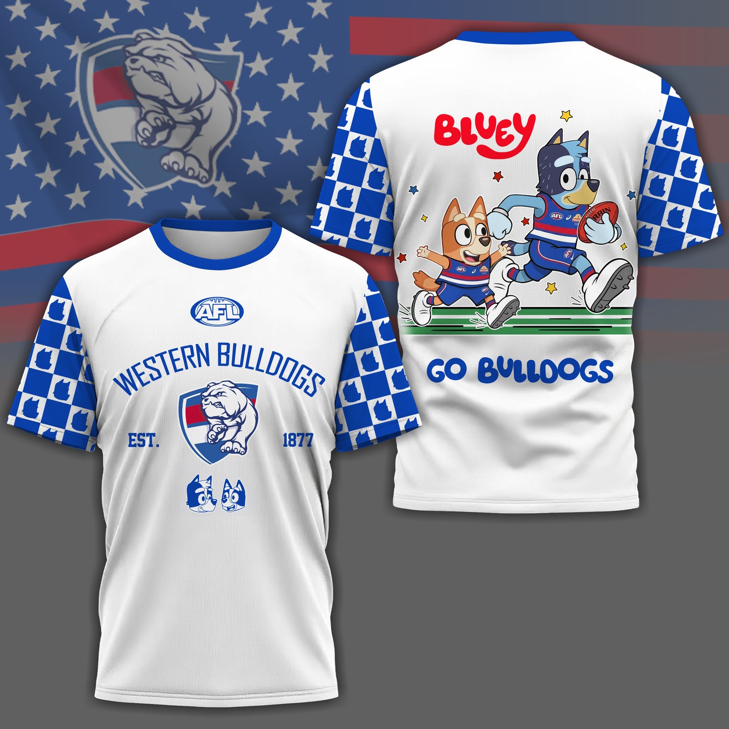 WB x AFL Premium Bluey 3D Shirt DDT TTTZ