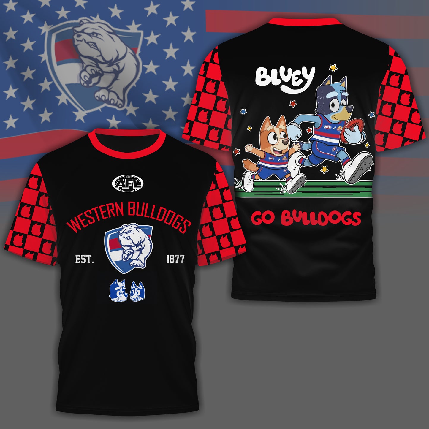 WB x AFL Premium Bluey 3D Shirt DDT TTTZ