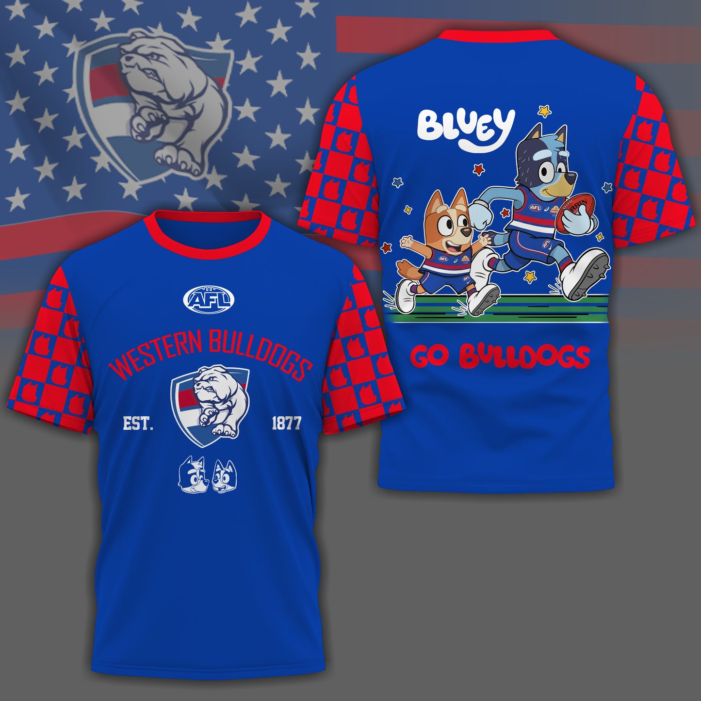 WB x AFL Premium Bluey 3D Shirt DDT TTTZ
