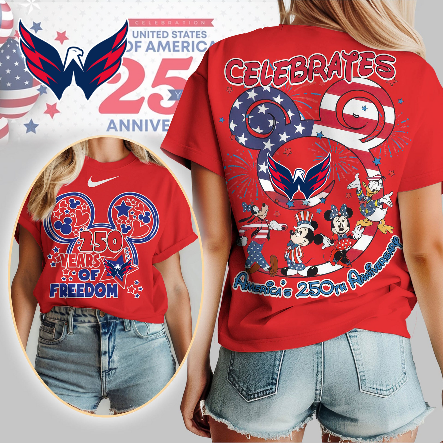 WC Premium NHL Mickey Celebrates America 250th Anniversary Women Shirt DDT CTND