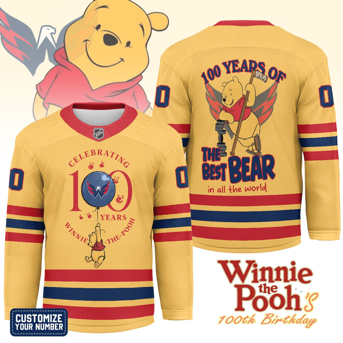 WC x NHL Premium Winnie The Pooh 100th Anniversary Hockey Jersey DDT CTND