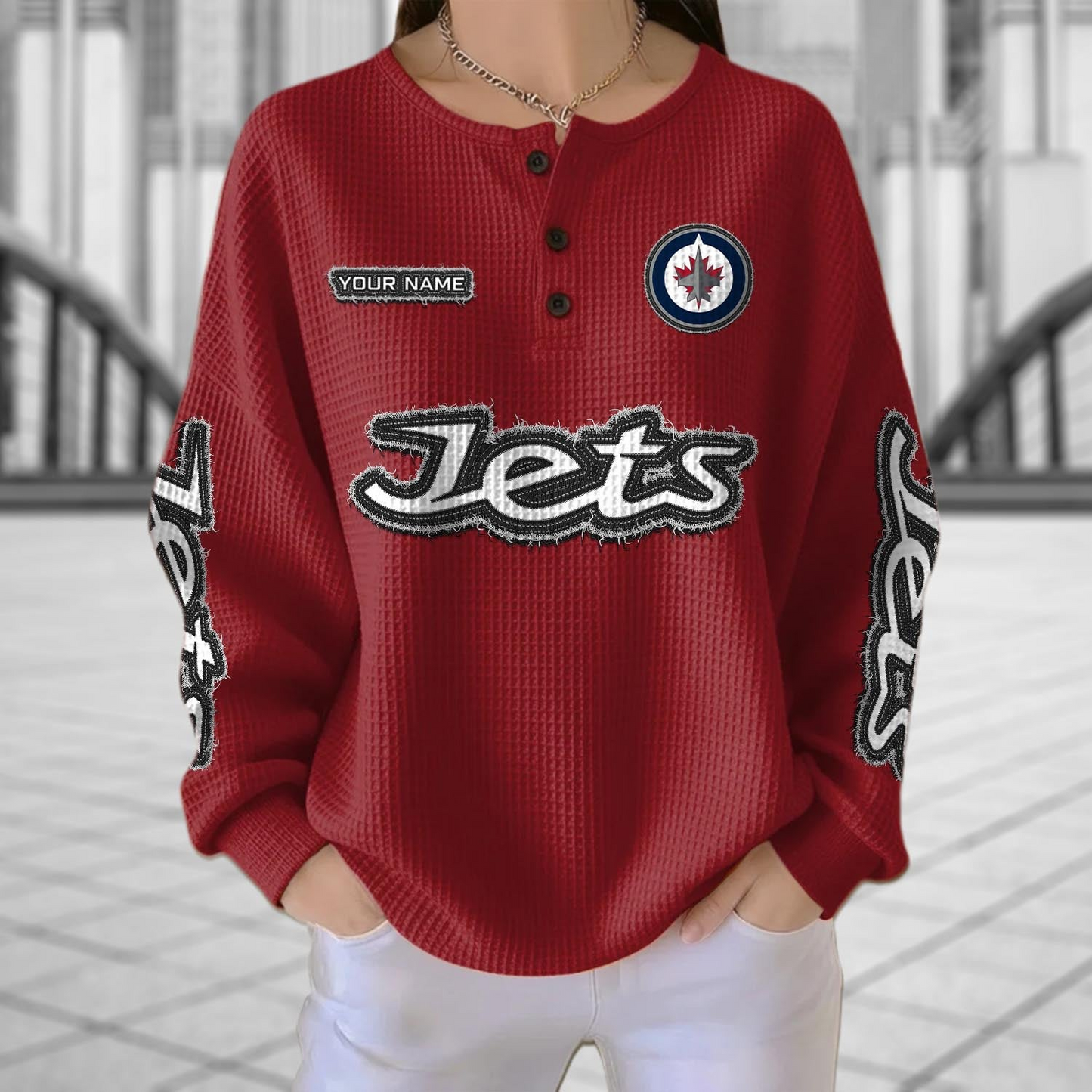 WGJ x NHL Personalized Waffle Knit Henley Sweatshirt 2005 DatND DVT