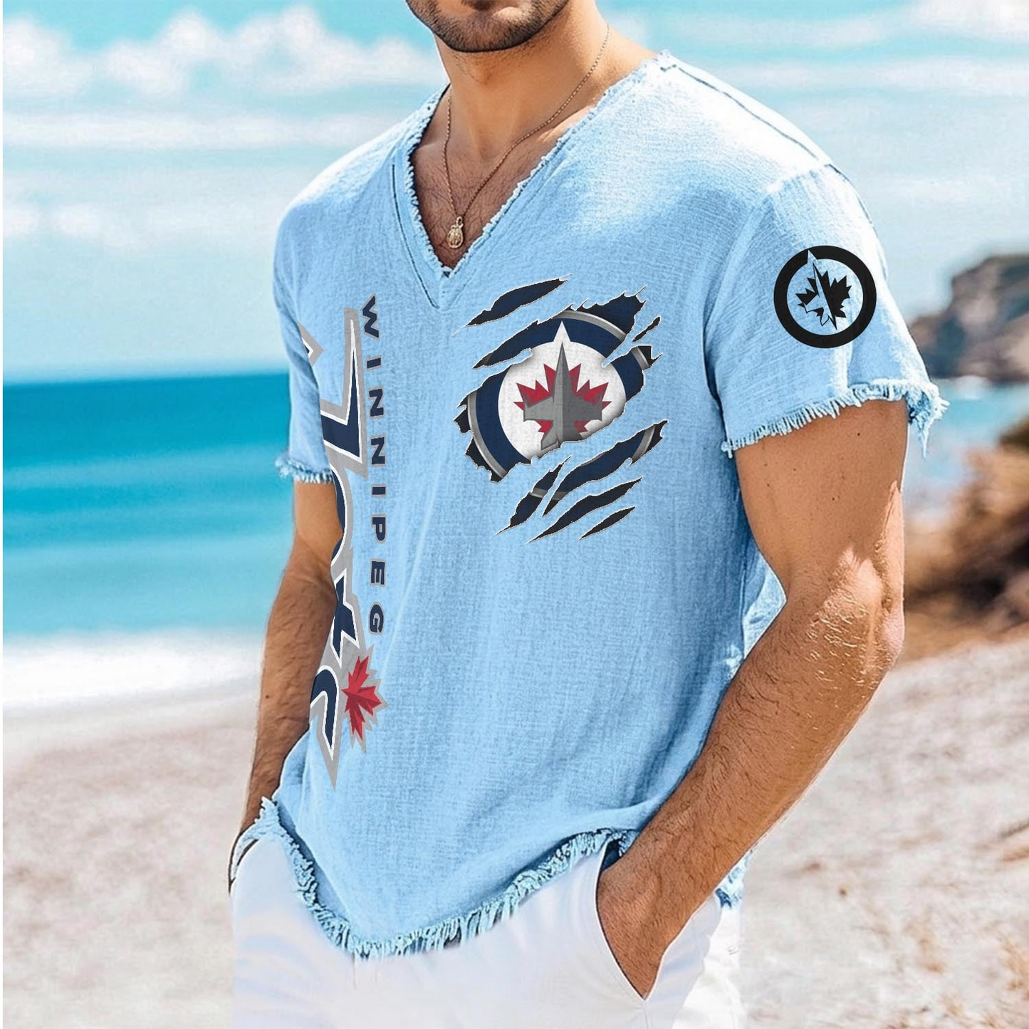 WGJ x NHL V-Neck Linen Beach Shirt 1905 DatND DVT