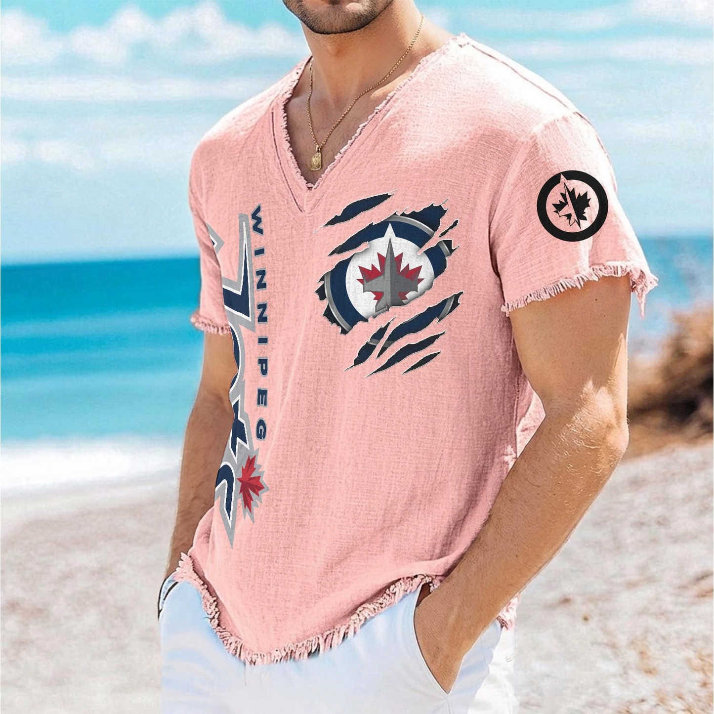 WGJ x NHL V-Neck Linen Beach Shirt 1905 DatND DVT
