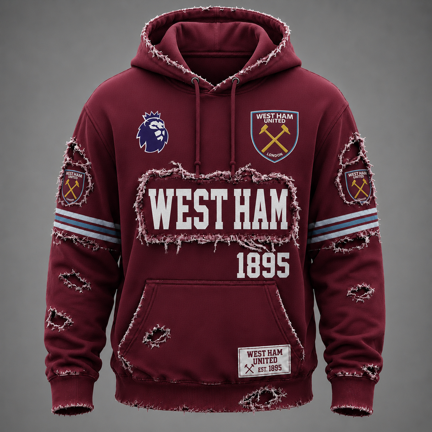 WHU x EPL Distressed Premium Hoodie 1106
